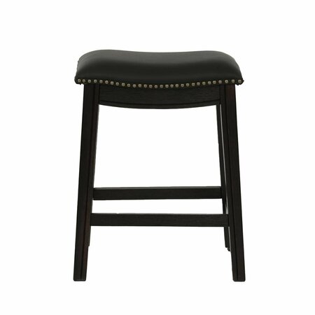 POUNDEX 24 in. Saddle Counter Stool in Black Faux Leather - Set of 2 F1815